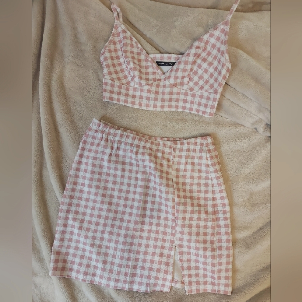 3 for 20 Cute Pink Checked Skirt and Top Set